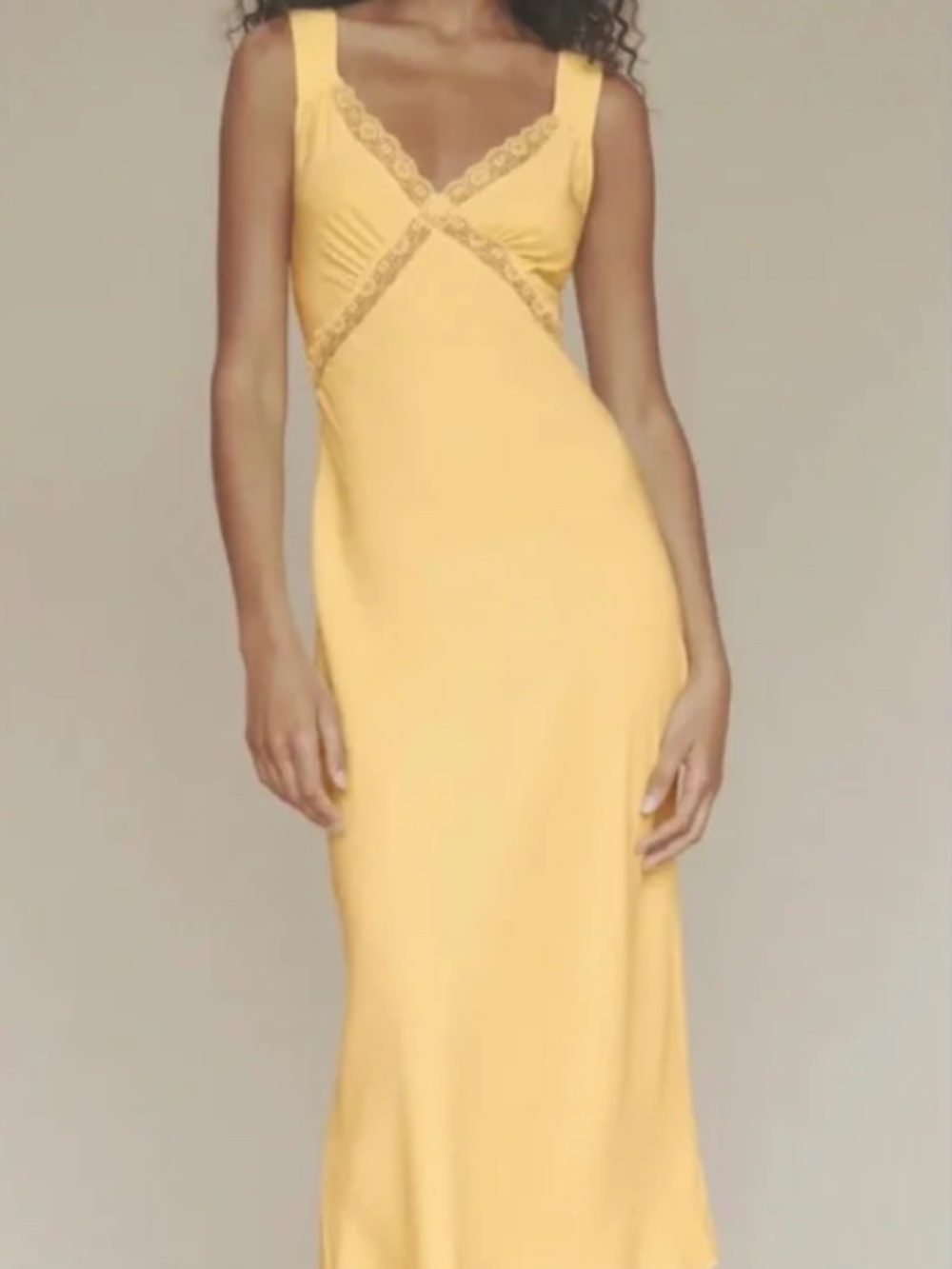Reformation Yellow Lace-Trim Midi Dress